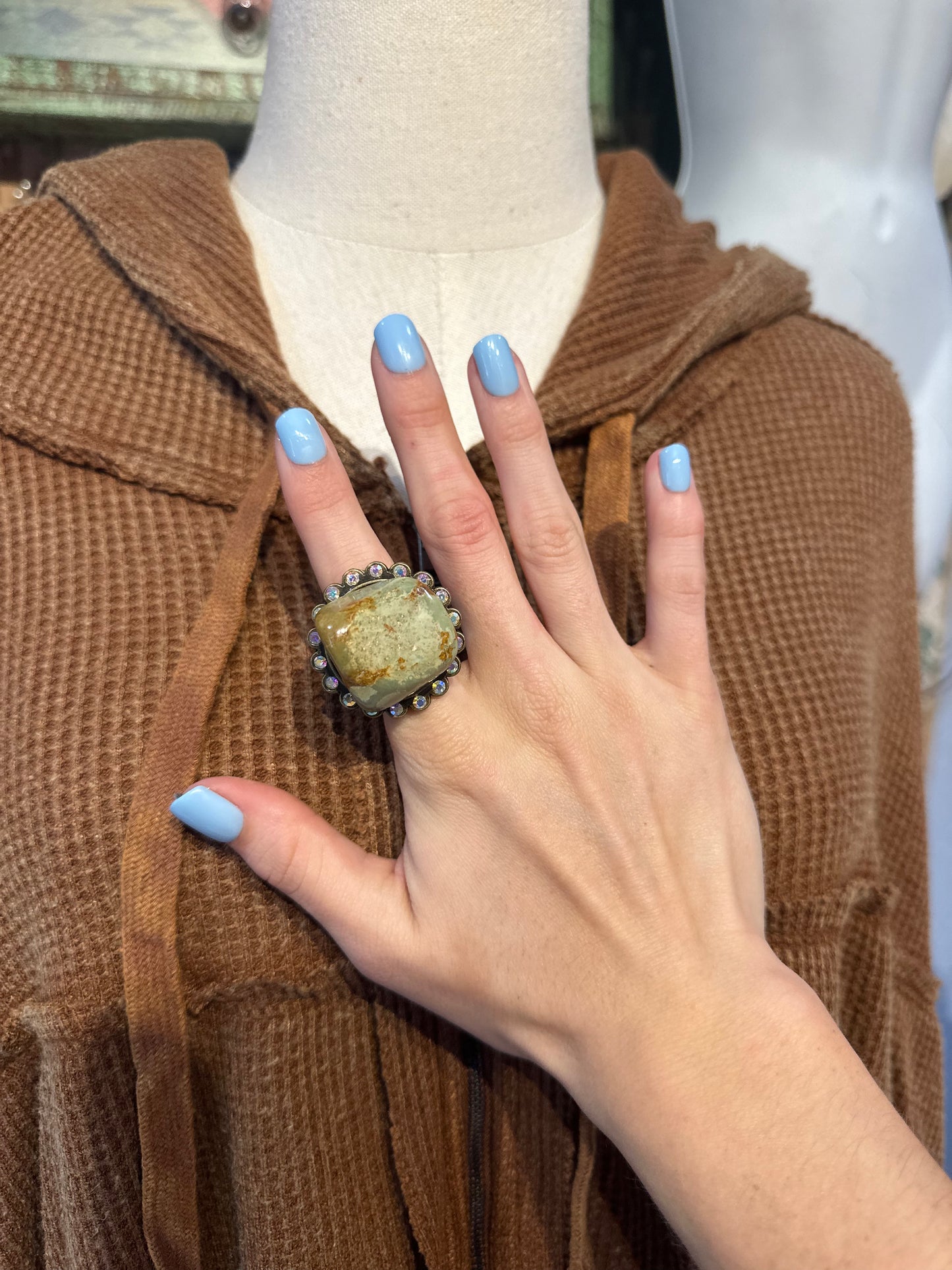 Sandra Ling Turquoise Chunk Bling Ring