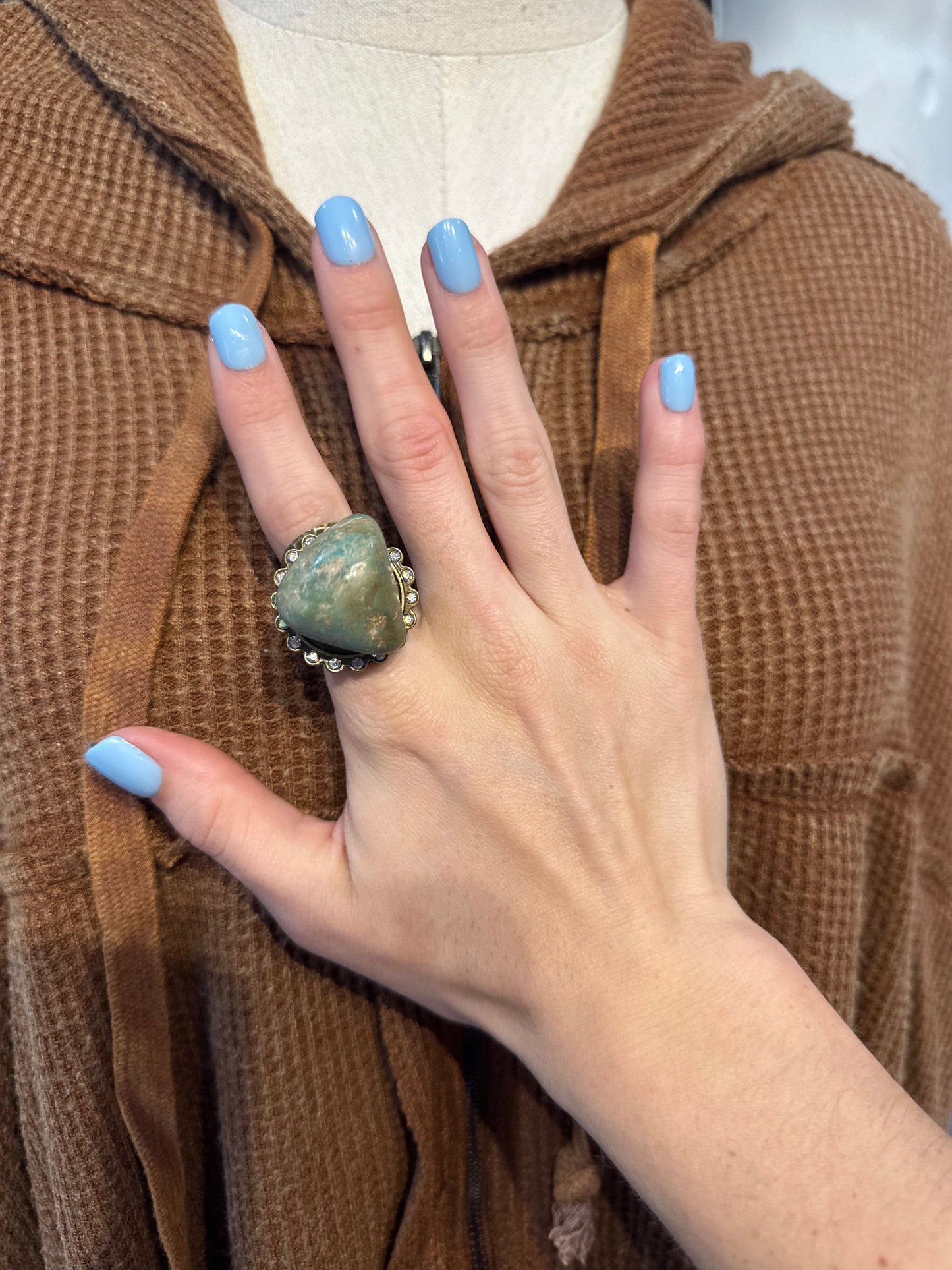 Sandra Ling Turquoise Chunk Bling Ring