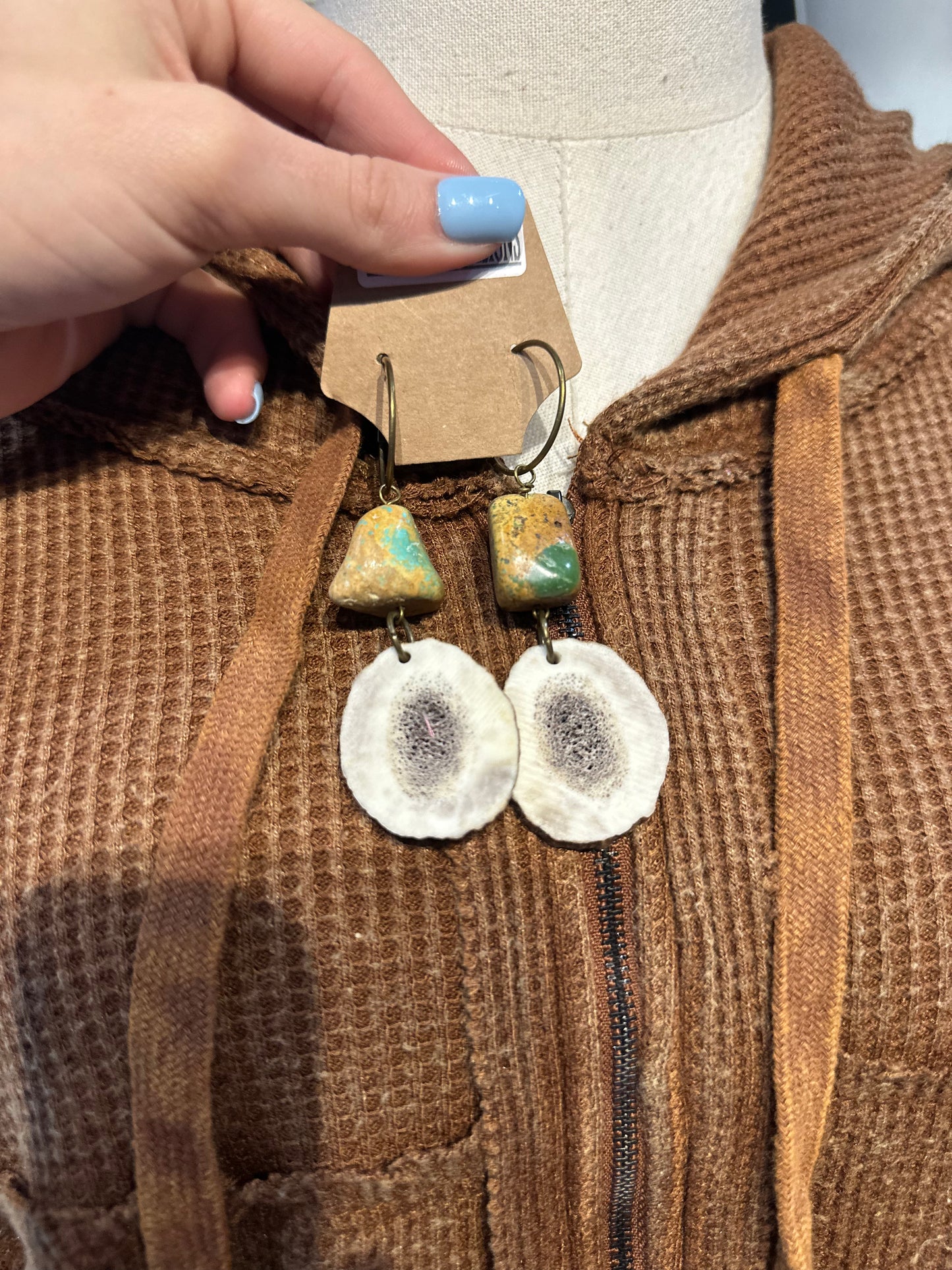 Sandra Ling Antler Shed & Turquoise Earrings