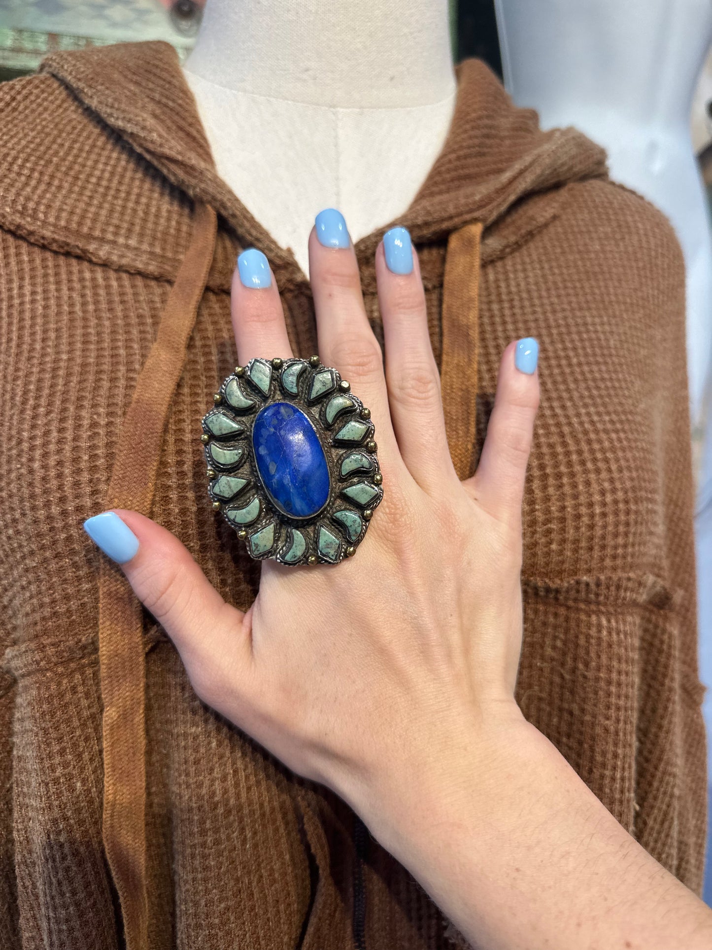 German Silver Size 7 Turquoise & Lapis Ring