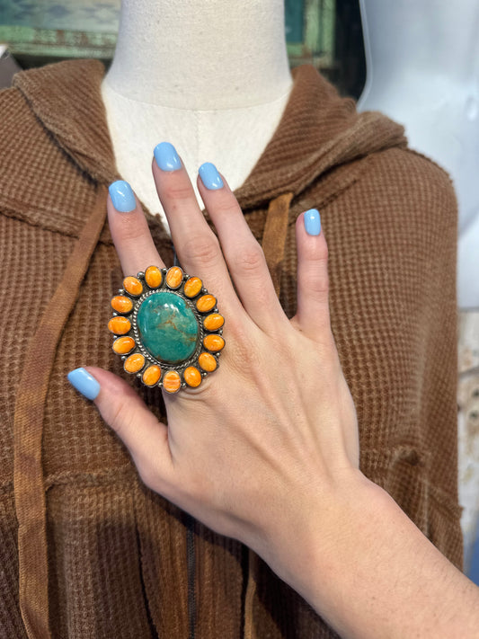 Navajo Size 7 Turquoise & Spiny Ring