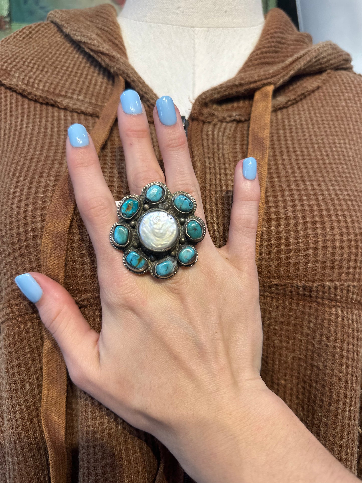 Tibetan Turquoise & Pearl Ring