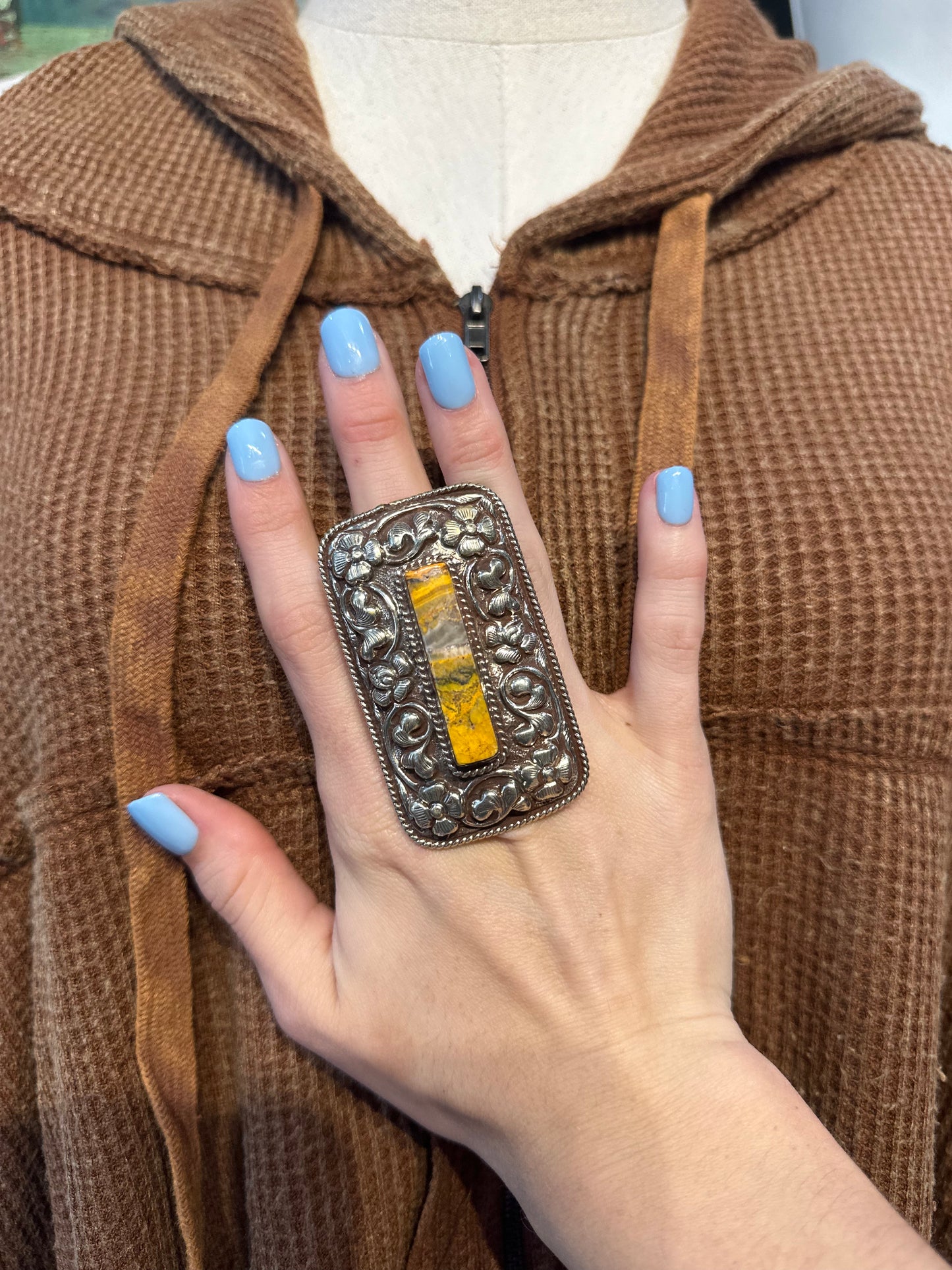 Tibetan Silver & Bumblebee Jasper Ring