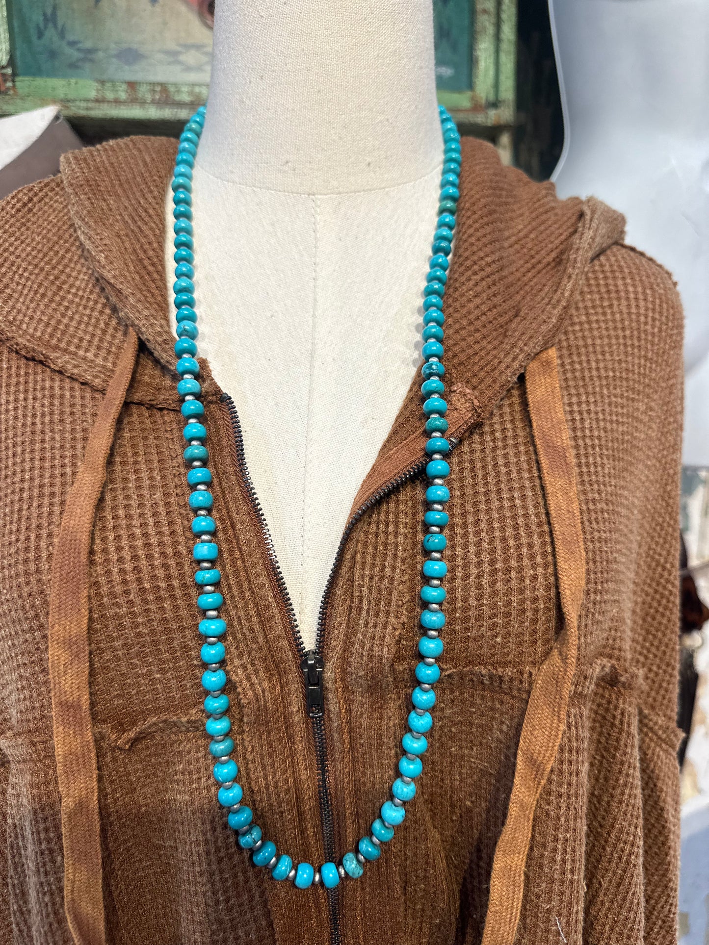 Inspired Turquoise & Silver Bead Necklace