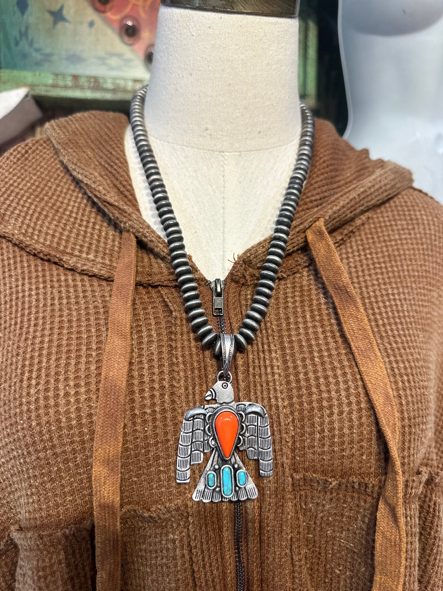 Inspired Silver, Spiny, & Turquoise Thunderbird Necklace