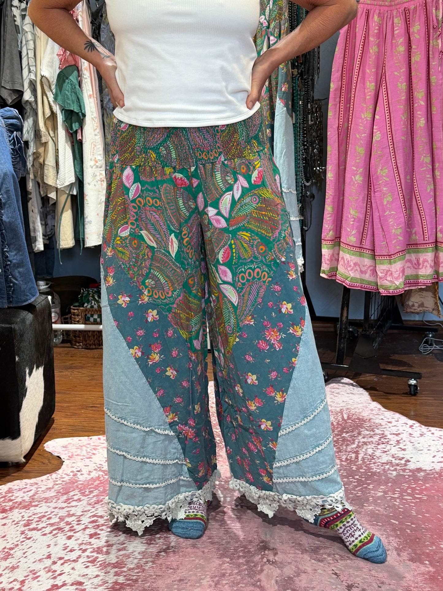 Oli & Hali Teal Smocked Pants