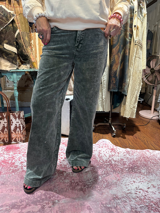 Risen High Rise Wide Leg Forest Corduroy Pants