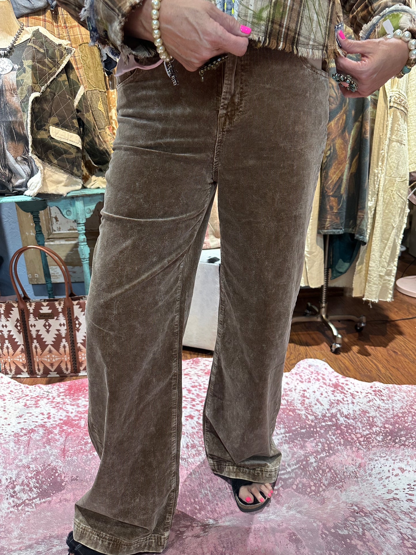 Risen High Rise Wide Leg Mocha Corduroy Pants