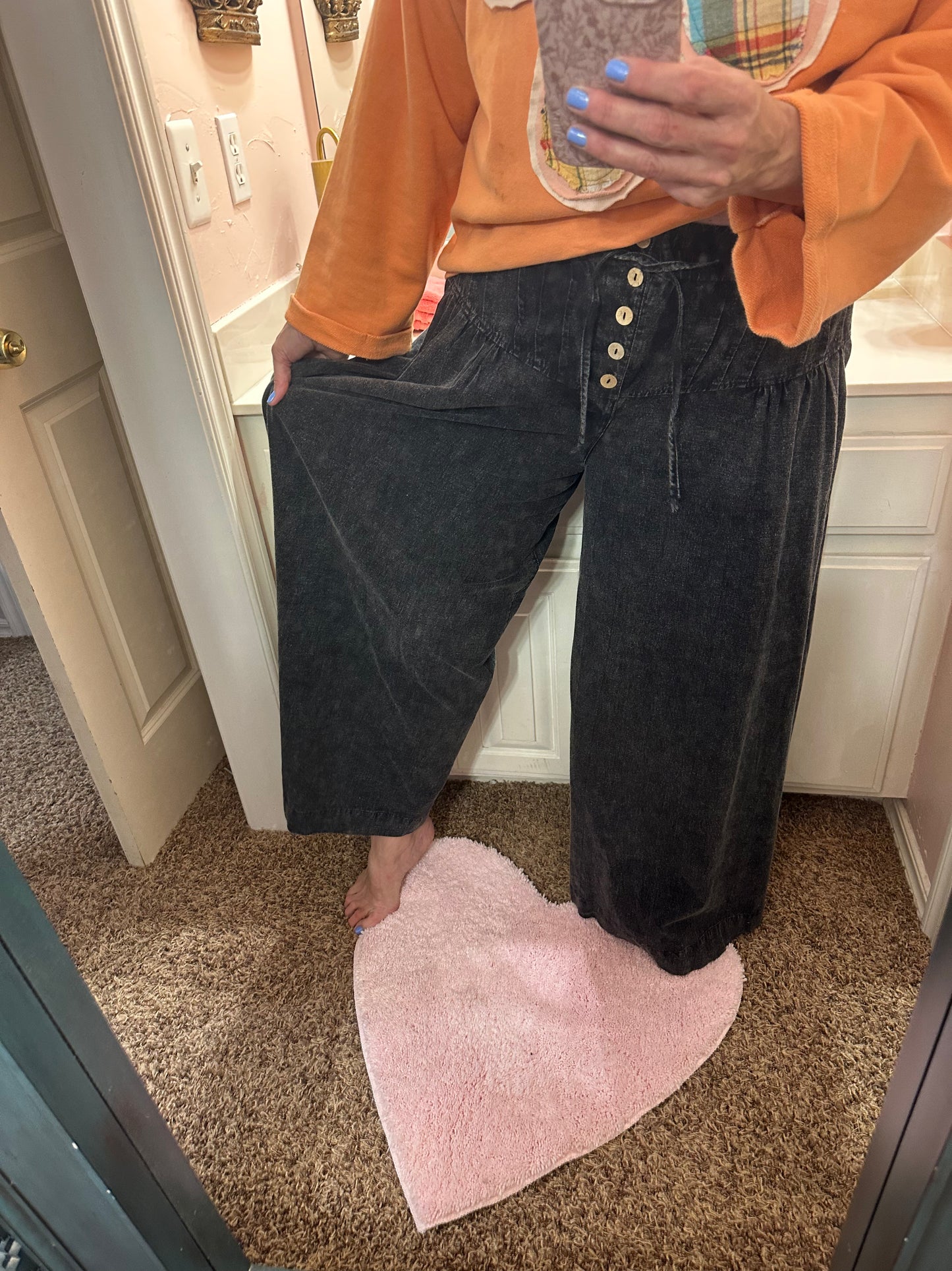 Oli & Hali Black Washed Wide Leg Pants