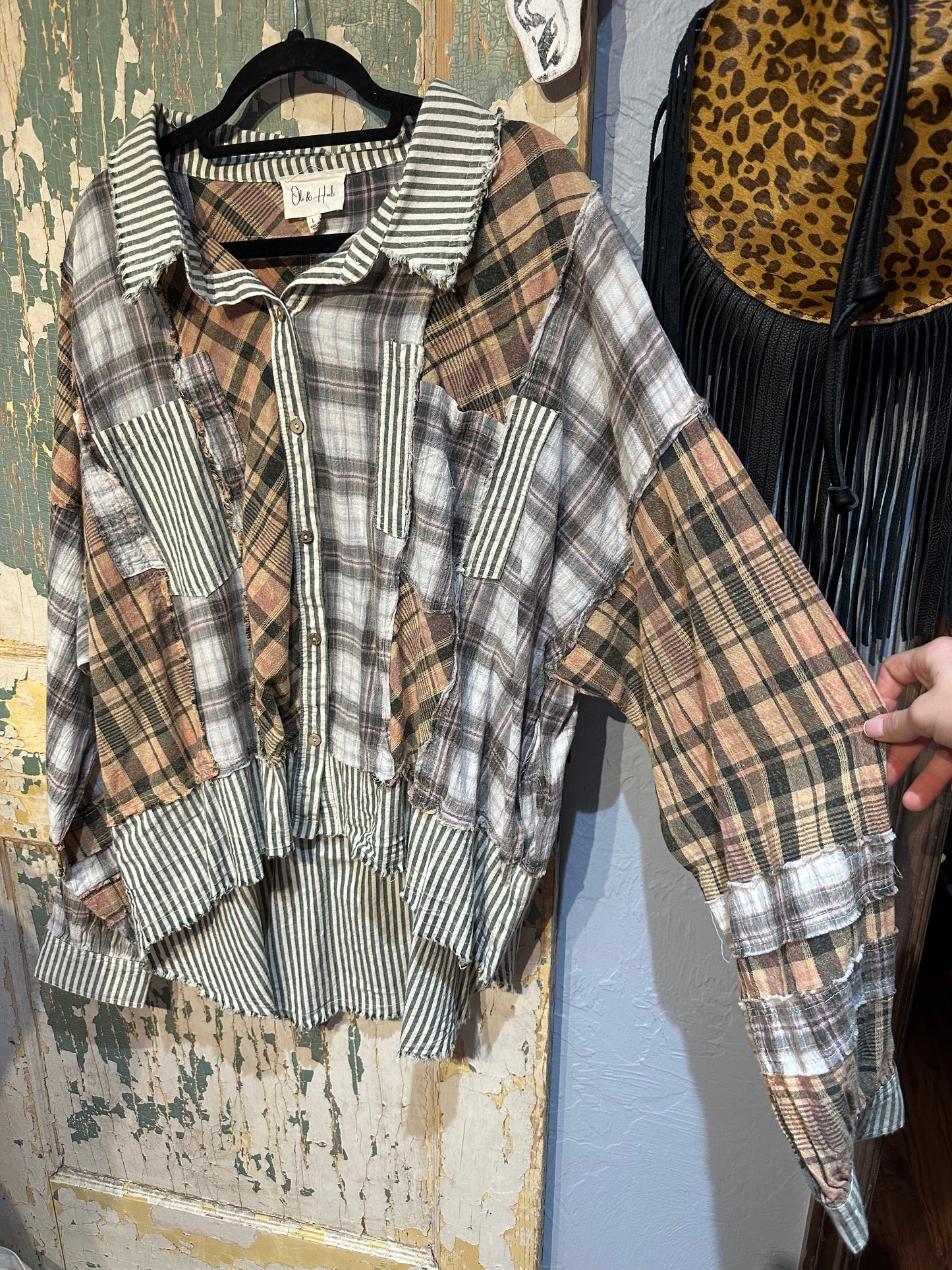 Oli & Hali Olive Plaid Mix Button Shirt