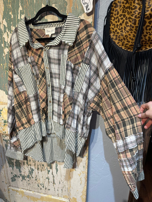 Oli & Hali Olive Plaid Mix Button Shirt