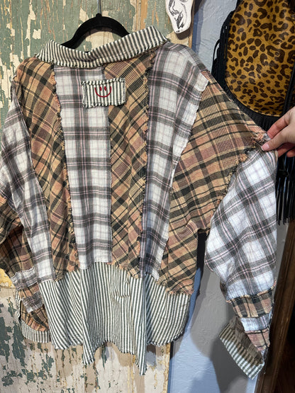 Oli & Hali Olive Plaid Mix Button Shirt