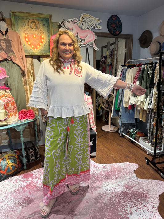 Easel Half Sleeve Top Lavender Cream