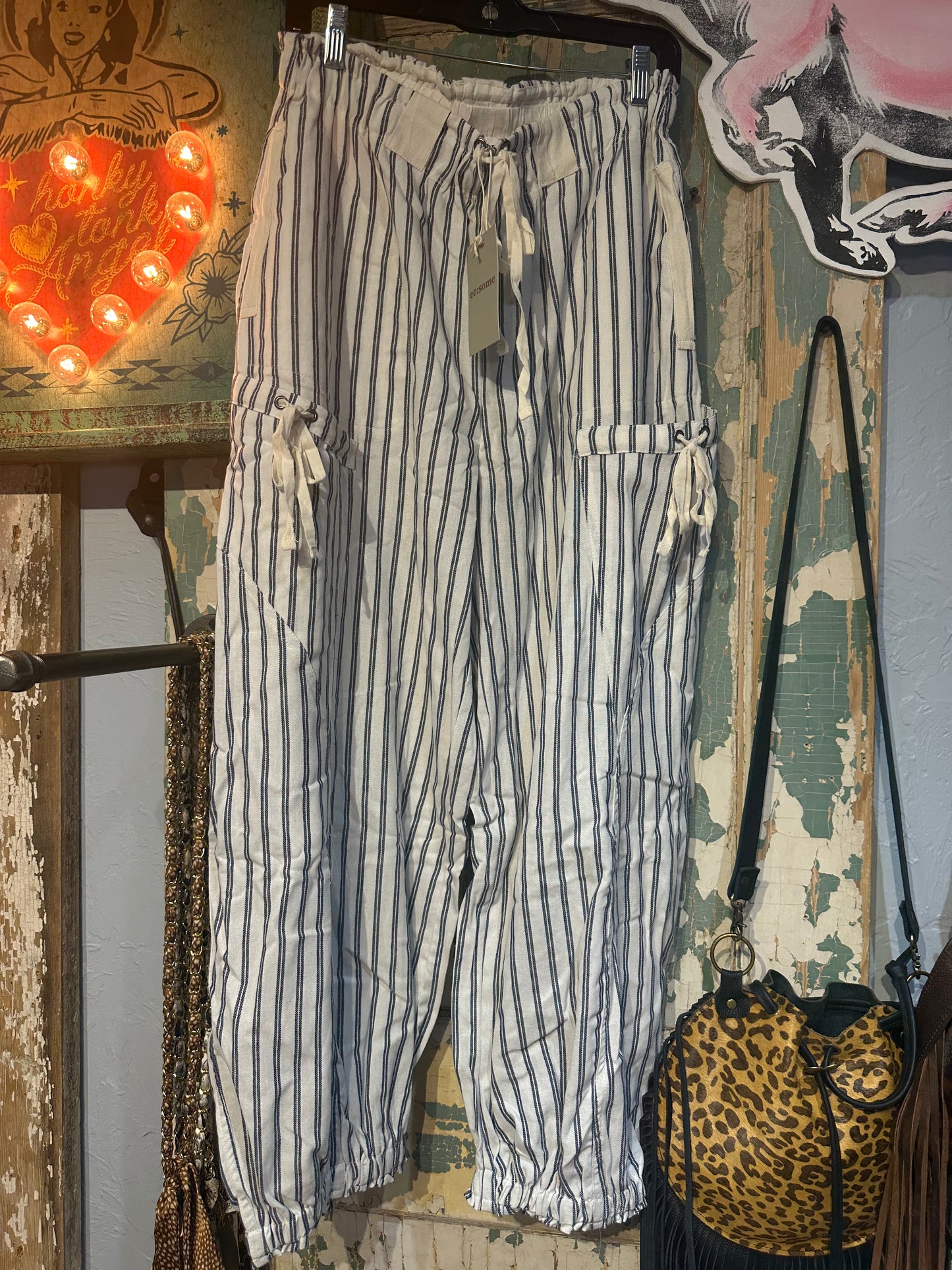 Striped Drawstring Joggers Off White