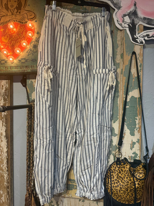 Striped Drawstring Joggers Off White