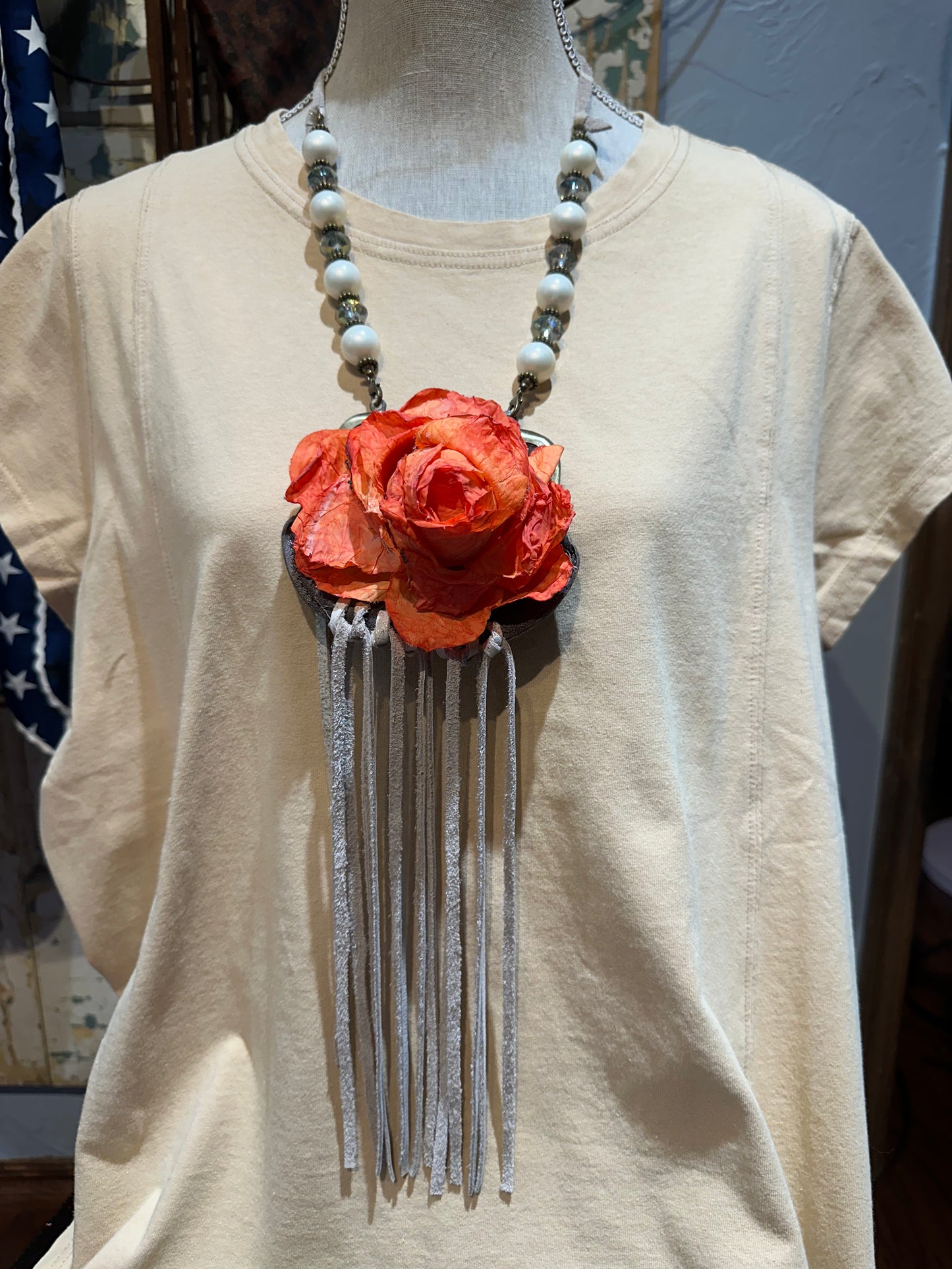 A Rare Bird Hand Dyed Flower Leather Coin Purse Necklace