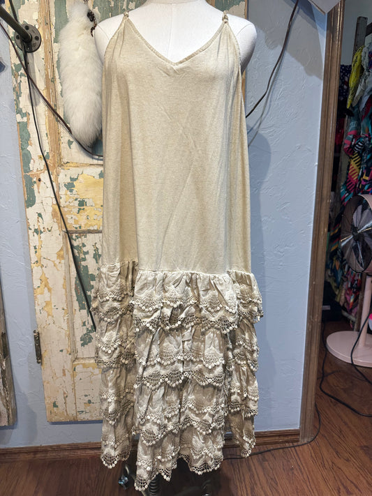 A Rare Bird Vintage Tan Ruffle Slip Dress