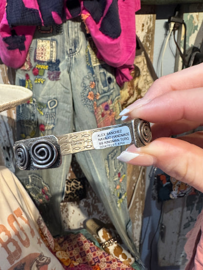 Navajo Alex Sanchez Sterling Silver & Kingman Cuff