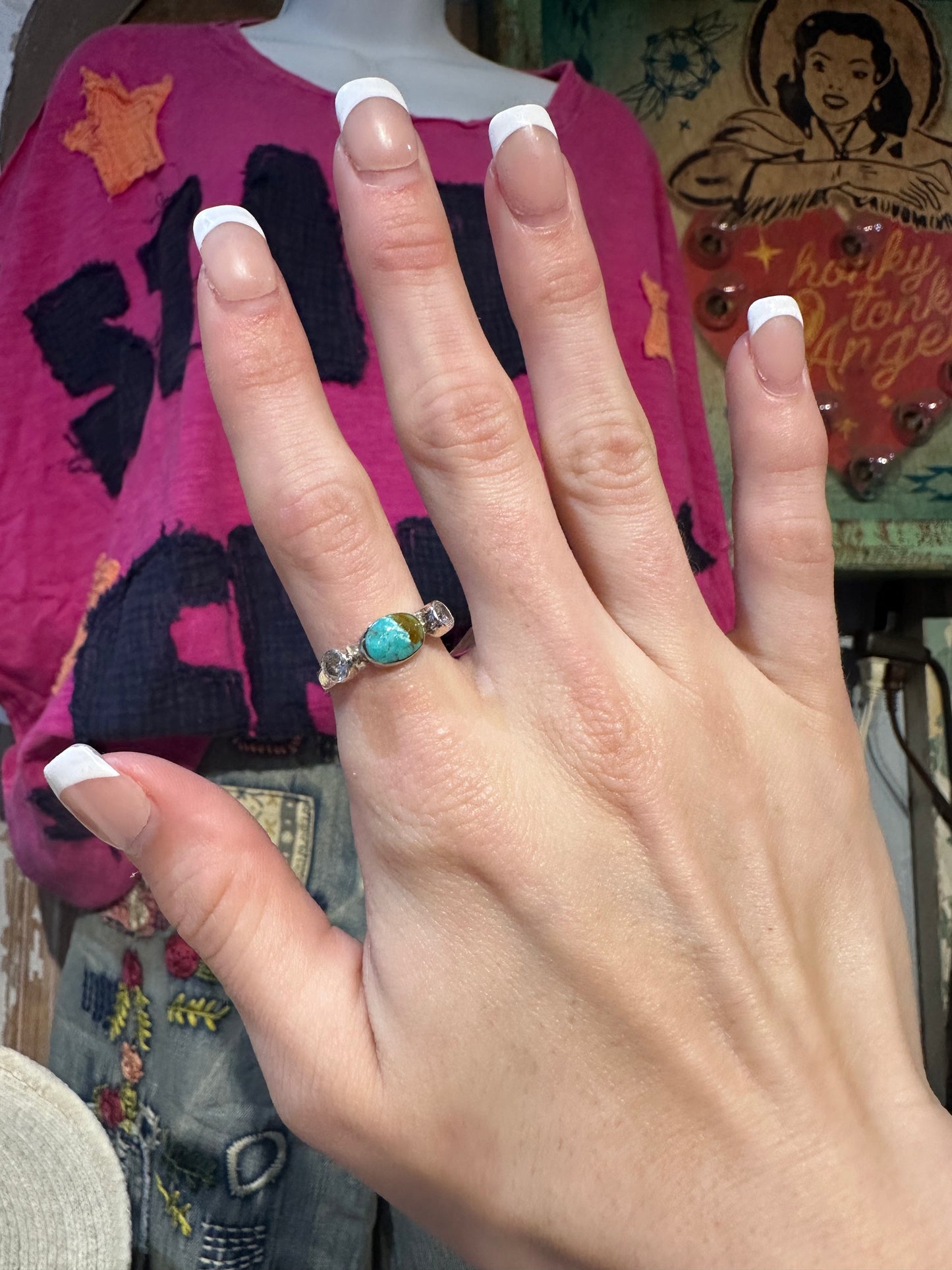Sterling Silver Turquoise & Cubic Zirconium Ring Size 7