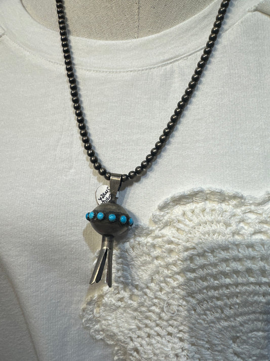 Navajo Monica Smith Sterling Silver & Kingman Squash Pendant