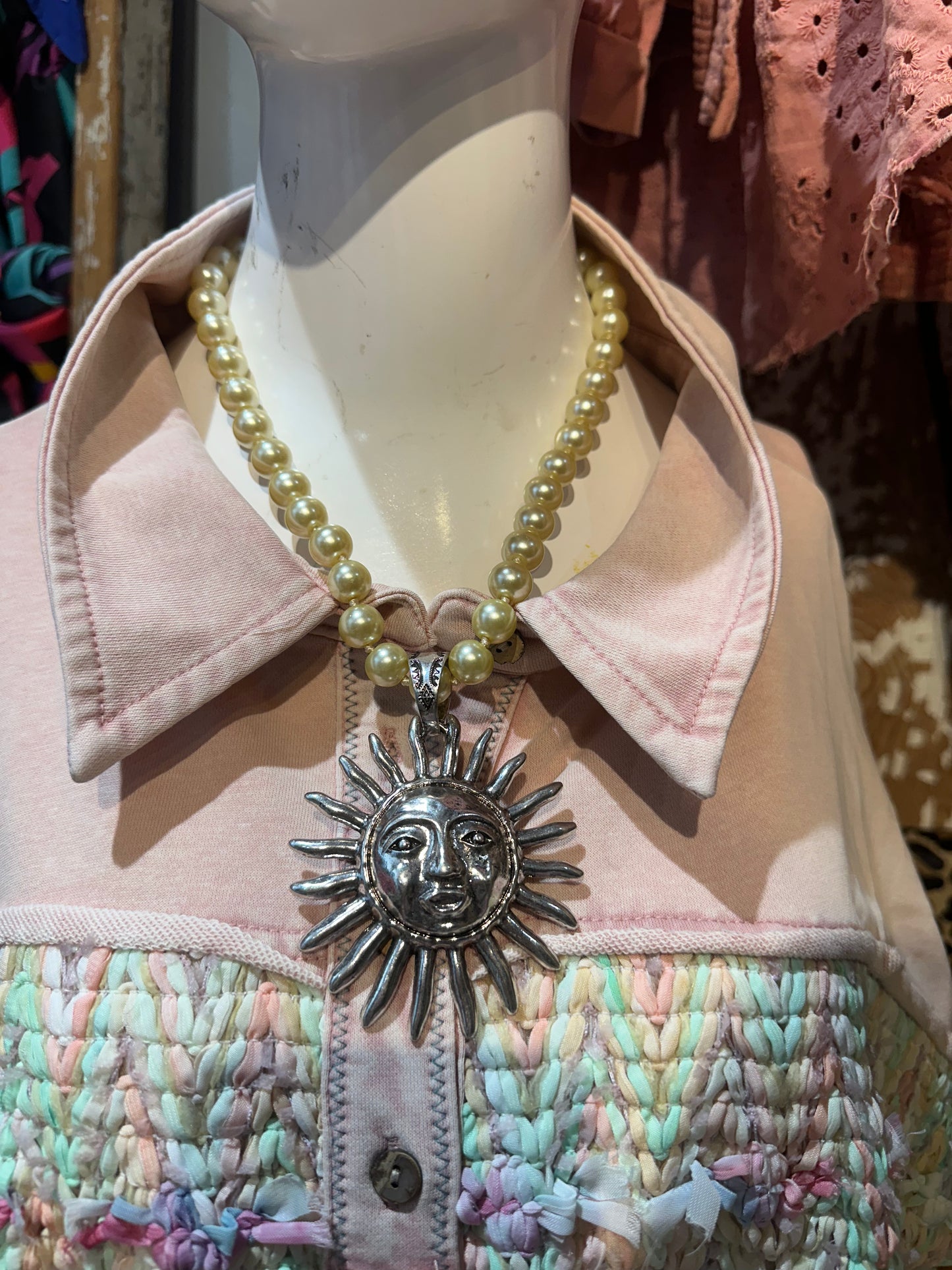 Be the Light Sun Necklace on Champagne Pearl