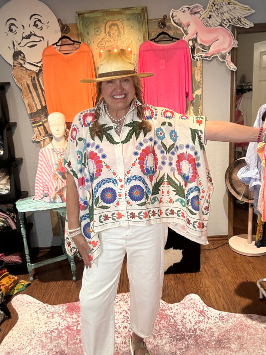 Cream Floral Poncho Top
