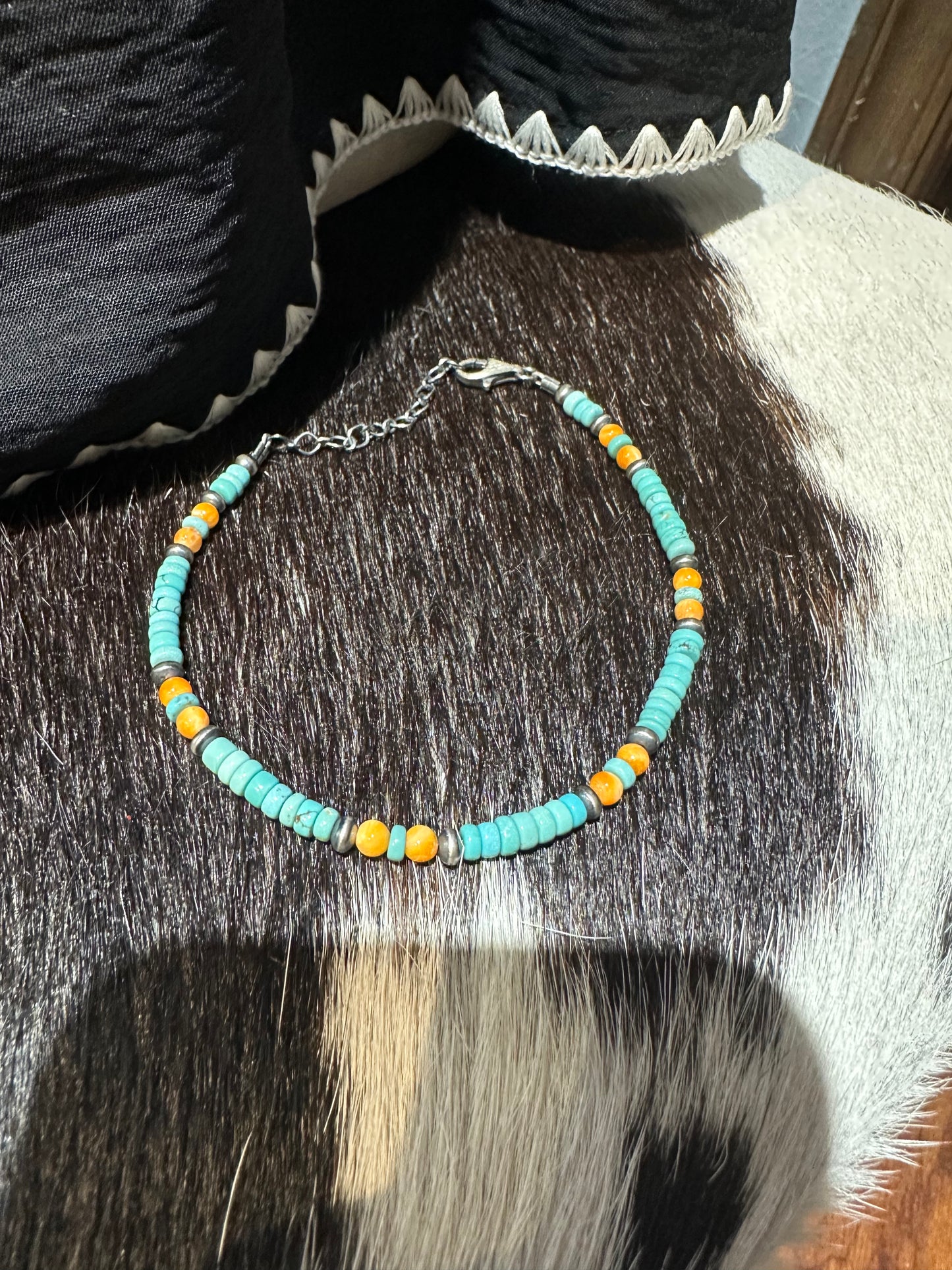 Navajo Turquoise & Spiny Ankle Bracelet