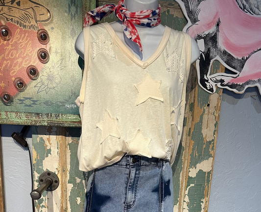 POL Cream Star Tank Patchwork