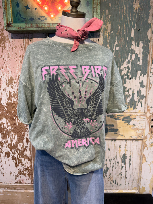 Free Bird Pink and Gray Tee