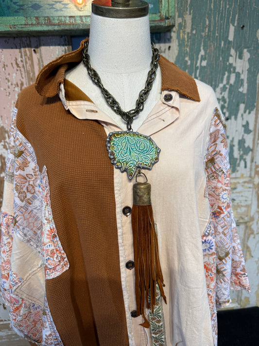 Pottery Chief Necklace with Deerskin Leather Tassel