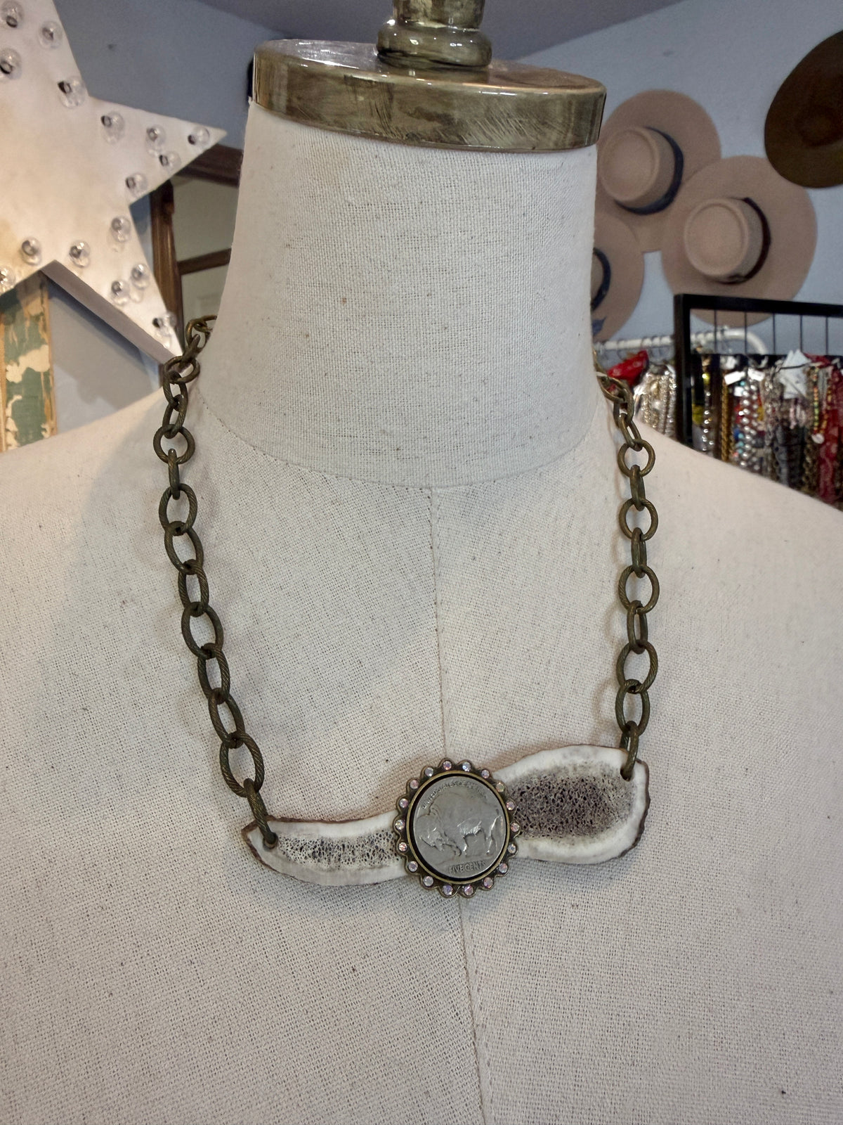 Sandra Ling Buffalo Coin Antler Shed Necklace