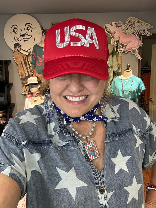 USA Bling Red Trucker Hat