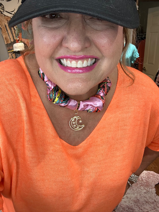 Handmade USA Tied Silky Wild Rags with Moon Pendant