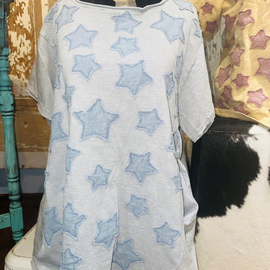 Light Blue Front Star Tee