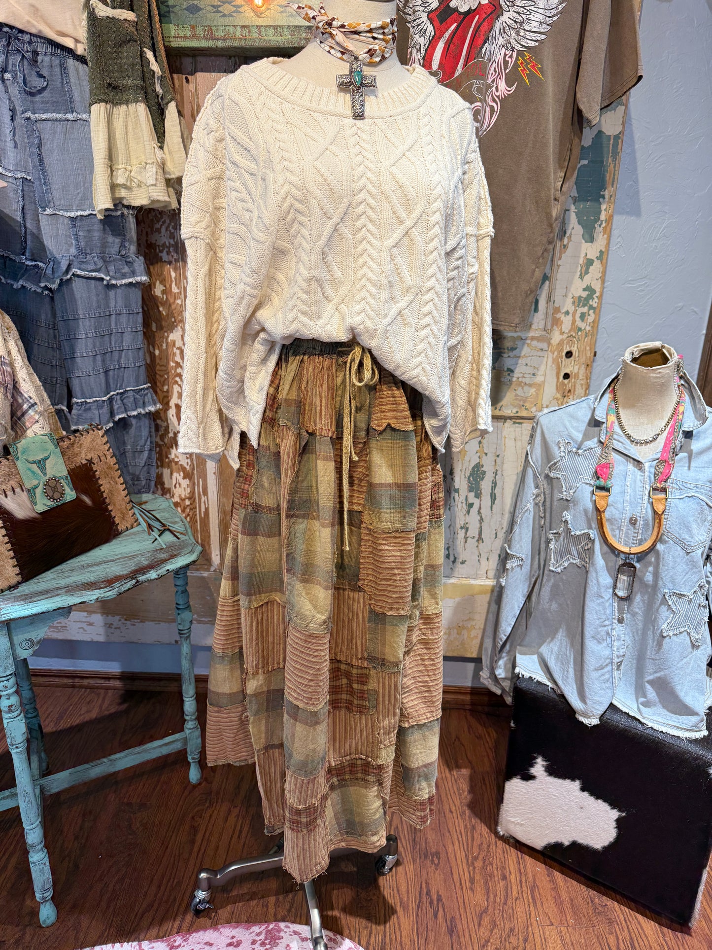 Paperlace Patched Wide Leg Skirt