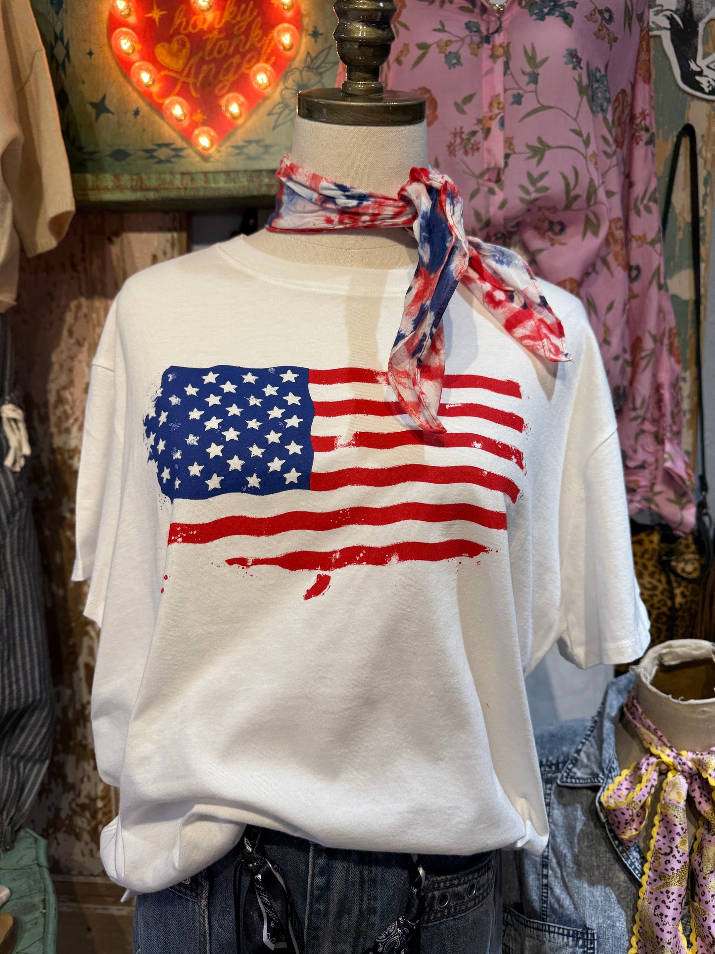 American Flag Graphic Tee White