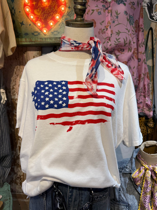 American Flag Graphic Tee White