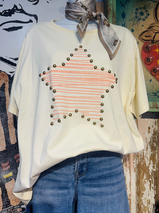 Easel Cream Star Studded Tee