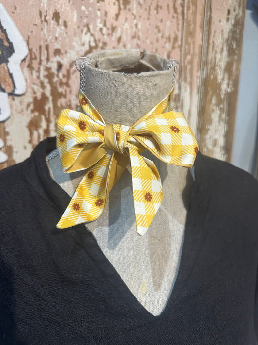 Yellow Floral Gingham Twilly Scarf