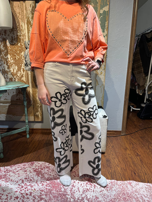 Easel White Flower Pant