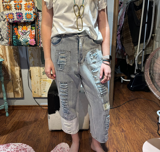 Distressed Patchwork Denim Pants
