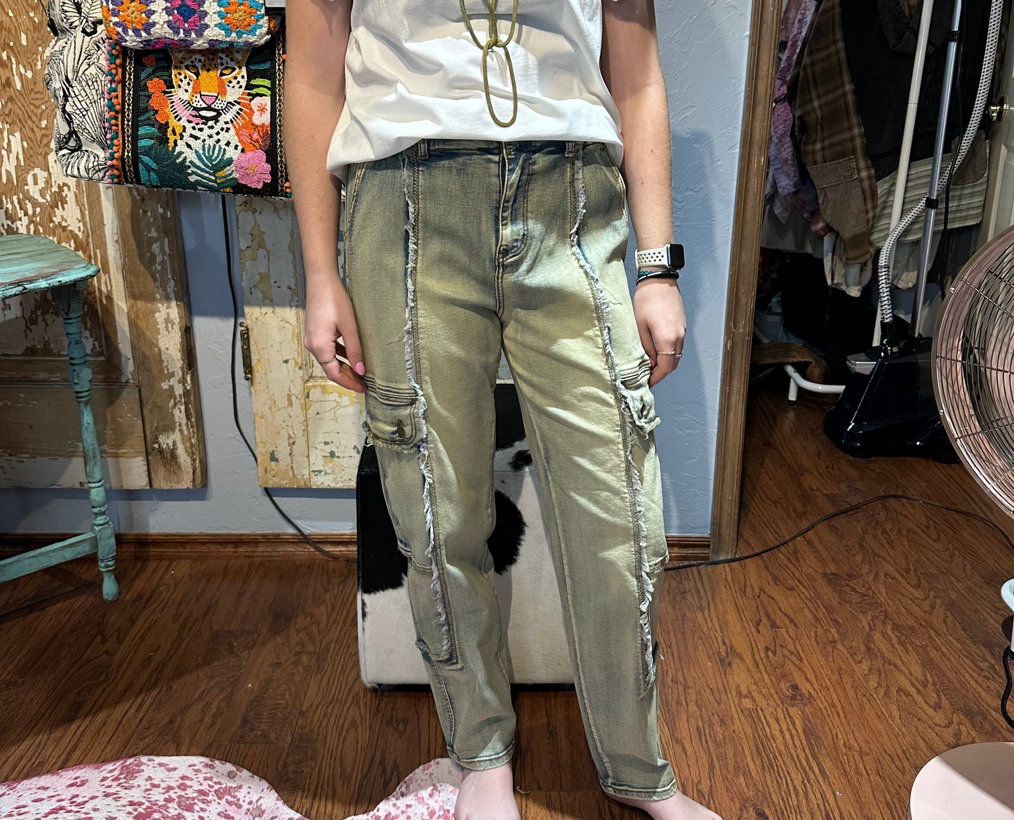 High Waist Denim Cargo