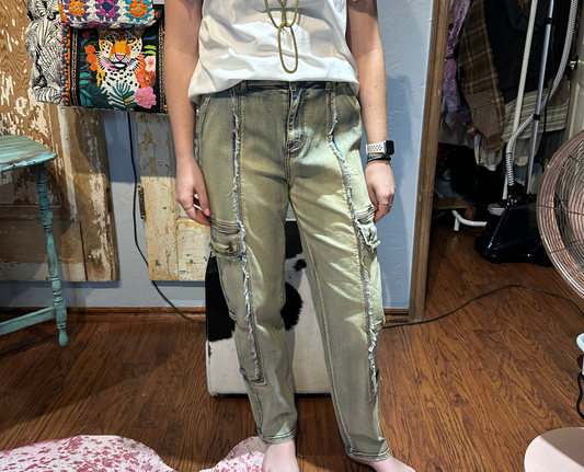 High Waist Denim Cargo