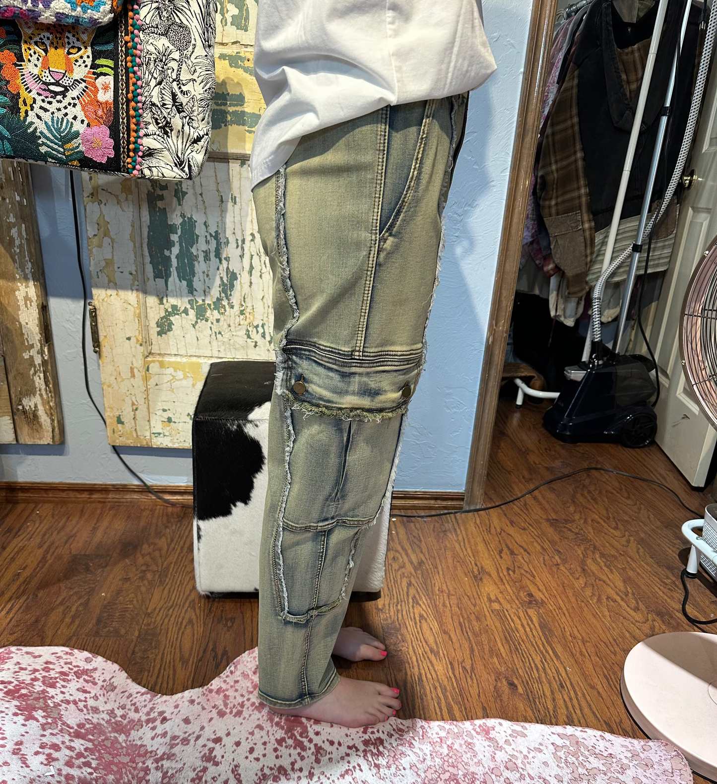 High Waist Denim Cargo