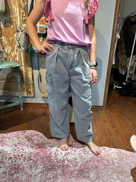 Easel Cargo Denim with Drawstring Jogger