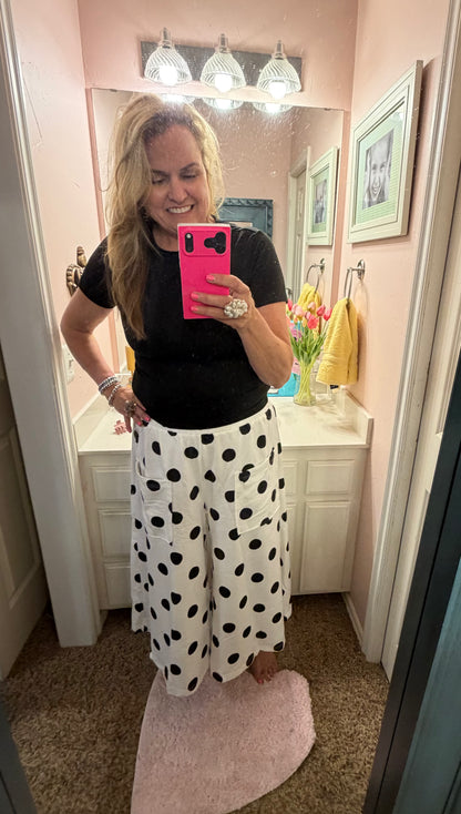 White Polka Dot Pull-On Pants