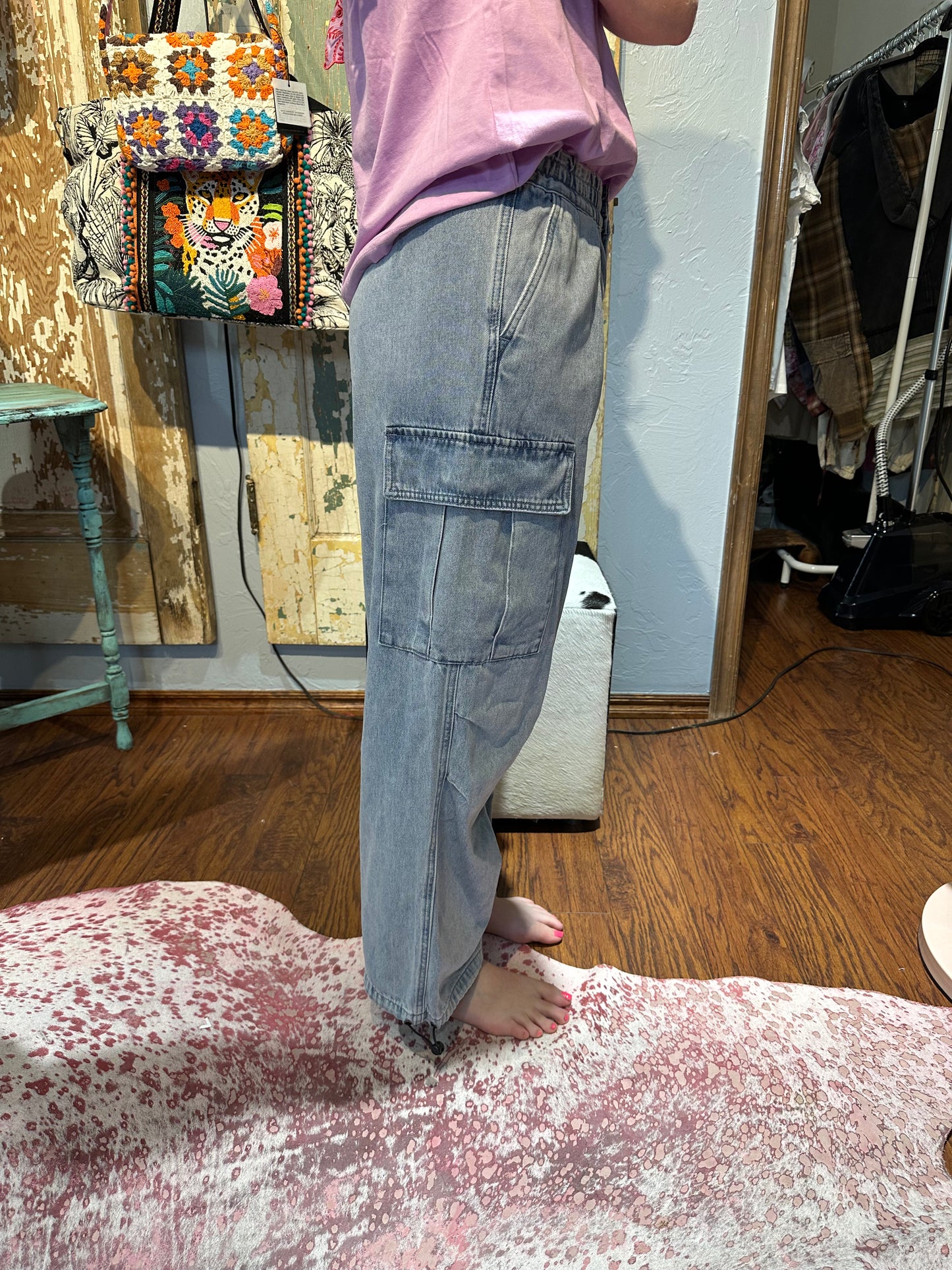 Easel Cargo Denim with Drawstring Jogger