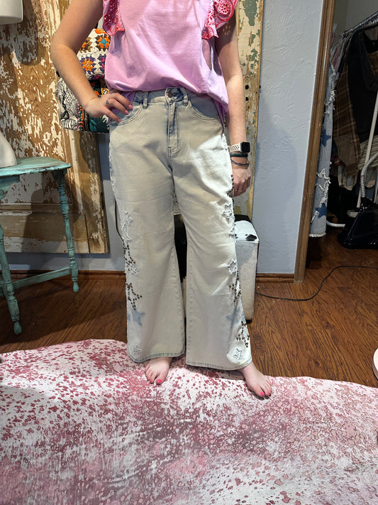Light Wash Denim with Studded Stars