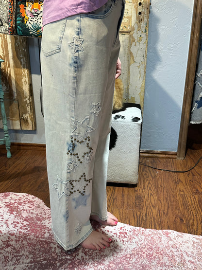 Light Wash Denim with Studded Stars