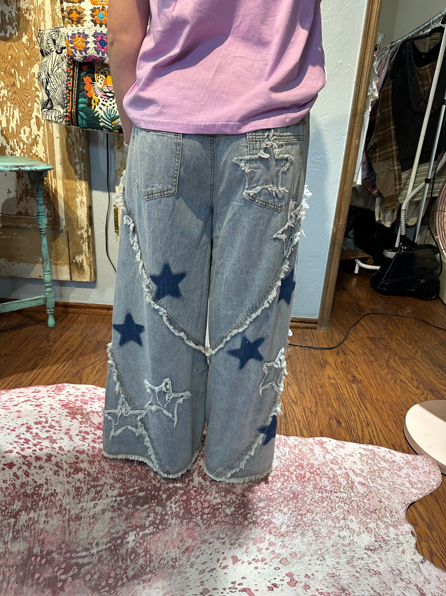 Star Stud Patchwork Denim Pants